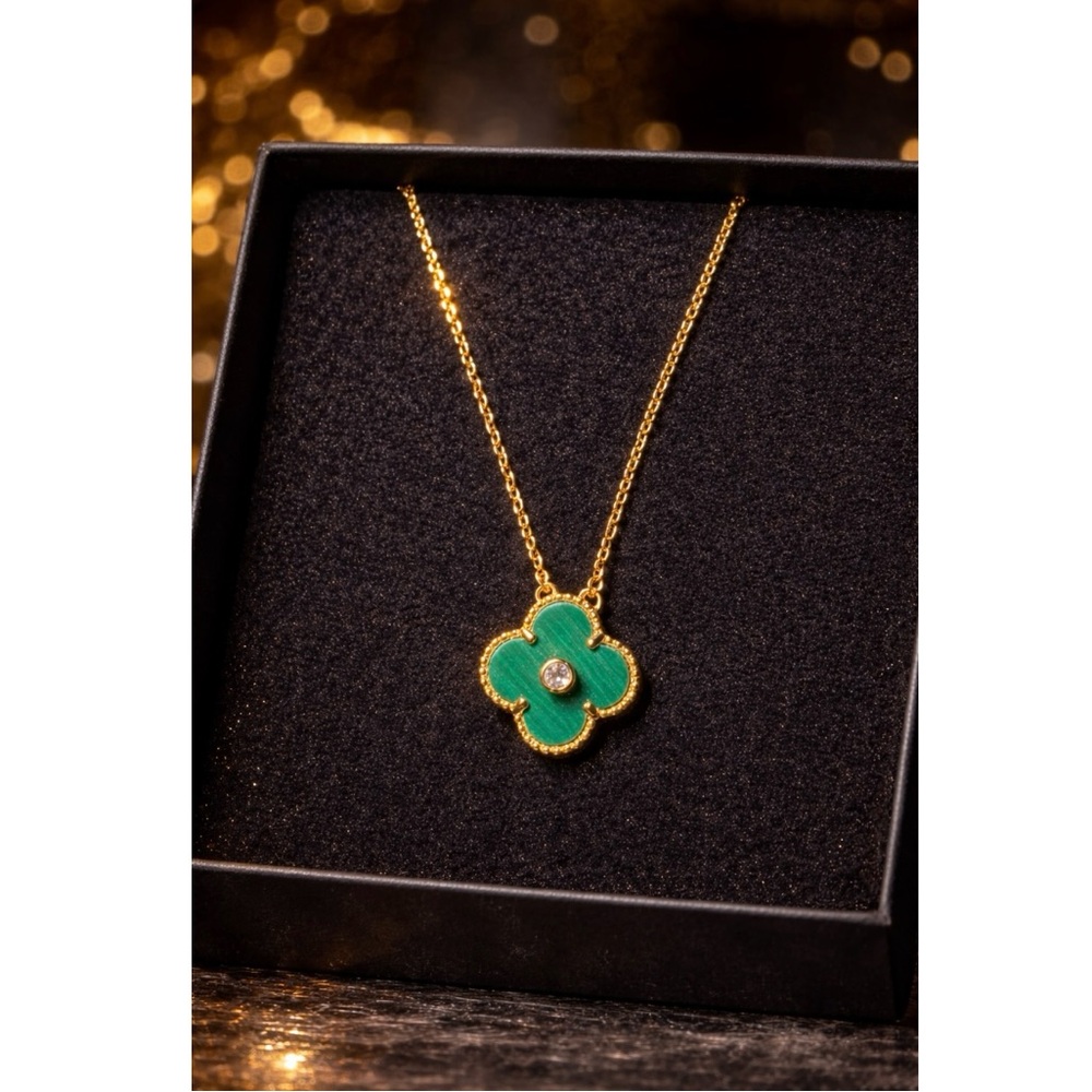 Gold and Green Clover Pendant Necklace